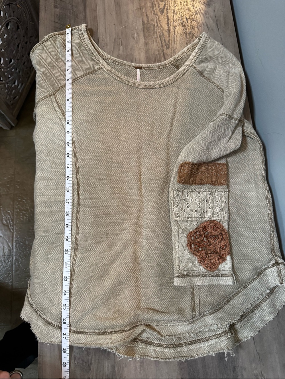 Free People Olive Green Knit Sweater with Embroidered Elbow Details - Picture 3 of 7